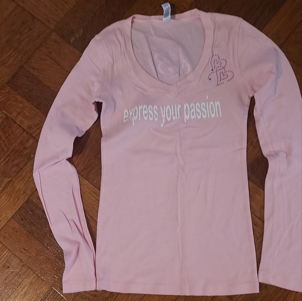Shad3s of love express your passion long sleeve pink tee shirt sz small w booty - Picture 2 of 5